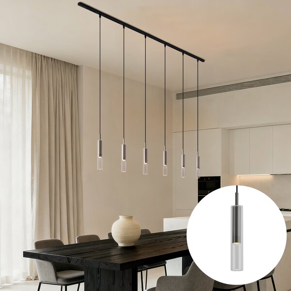 Sistem de iluminat cu șină modern negru cu 6 lămpi suspendate gunmetal monofazate - Slimline Loyce