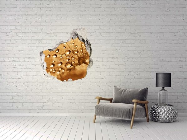 Fototapet 3D gaură în perete Picături pe o frunză