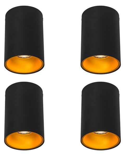 Set de 4 spoturi moderne negre cu auriu GU10 50mm - Deep