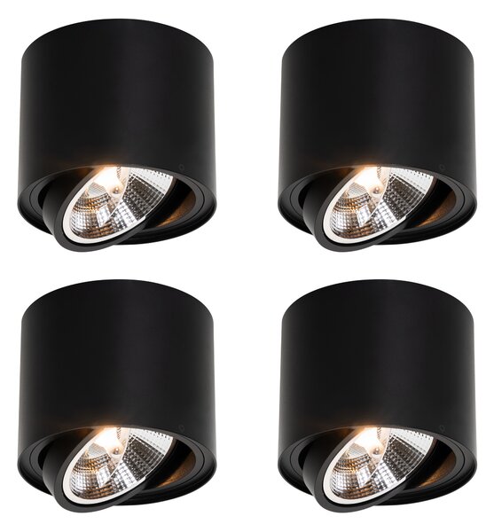 Set de 4 spoturi moderne negre de tavan pivotante și înclinabile AR111 - Rondoo Up
