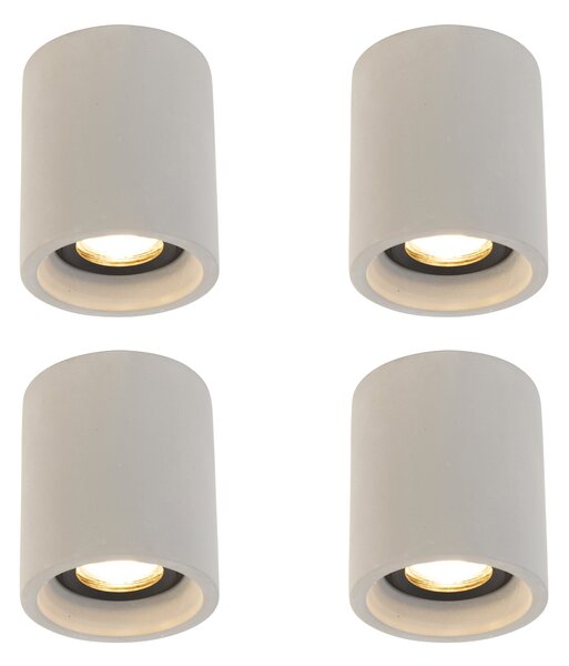 Set de 4 spoturi rustice de tavan beton rotund - Deep