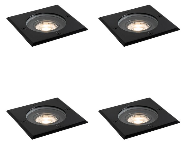 Set de 4 spoturi de exterior negre pătrate reglabile IP65 - Delux
