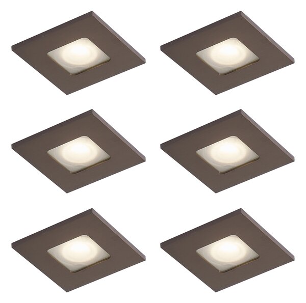 Set de 6 spoturi încastrate moderne bronz închis pătrat IP44 - Qure