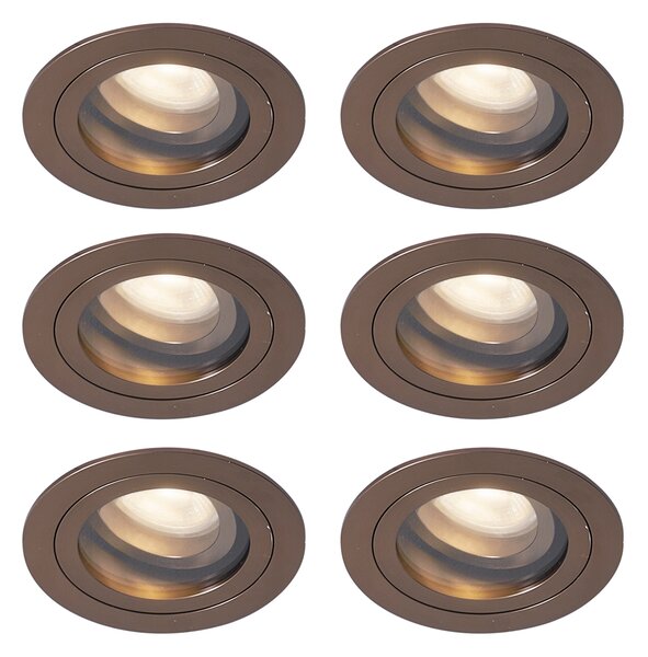 Set de 6 spoturi încastrate moderne bronz închis rotative și înclinabile IP44 - Chuck