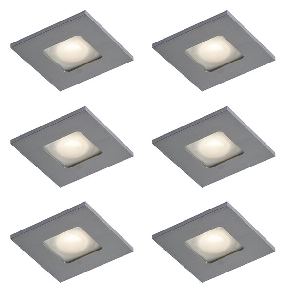 Set de 6 spoturi încastrate moderne Gunmetal pătrate IP44 - Qure