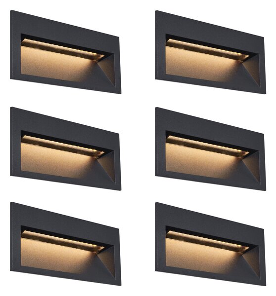 Set de 6 Aplice Moderne Îngropate Negre 16cm Incl. LED IP65 - Mert