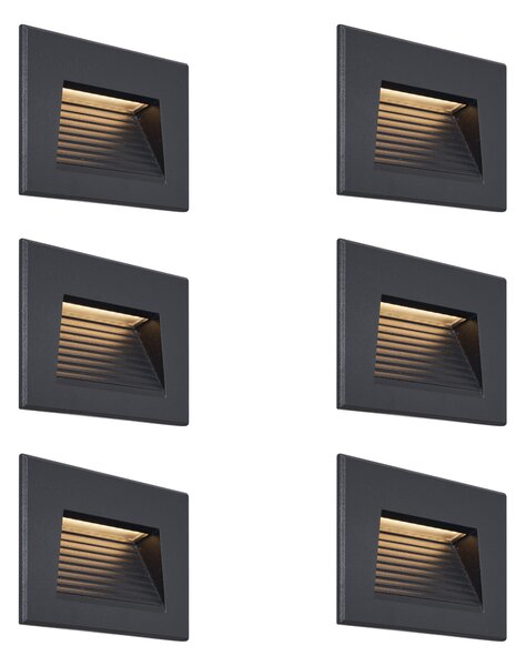 Set de 6 Aplice Moderne Incastrabile Negre 11.5cm Incl. LED IP65 - Trem