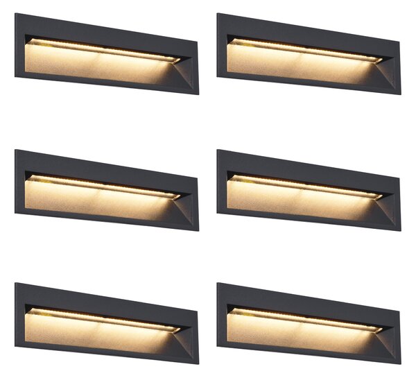 Set de 6 Aplice Moderne Incastrate Negre de Perete 28cm incl. LED IP65 - Mert