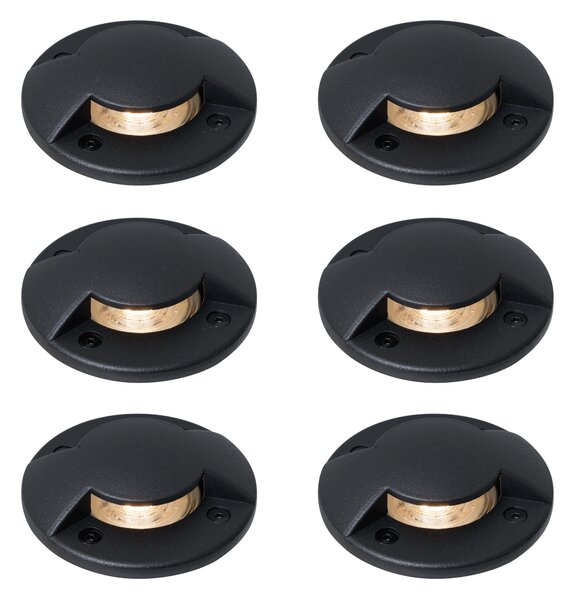 Set de 6 spoturi moderne de sol negre GU10 50mm Efect de lumină dublă IP65 - Cellar