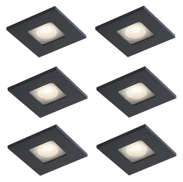 Set de 6 spoturi încastrate moderne negre, rotative și înclinabile IP44 - Qure