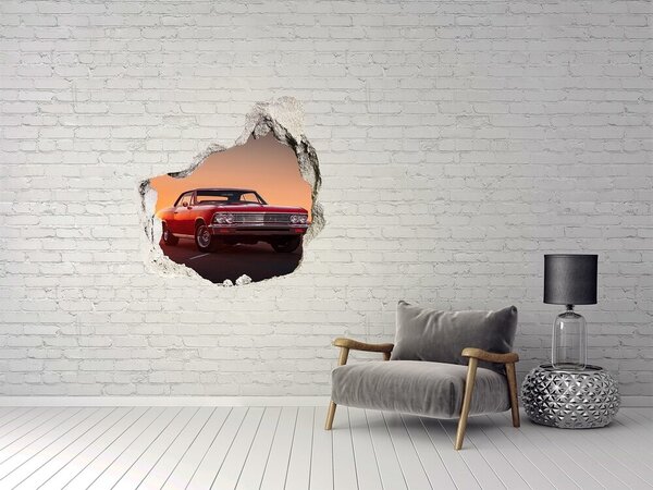 Autocolant 3D gaura cu priveliște Mașină clasică pe fundalul unui apus de soare