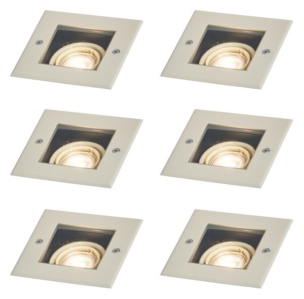 Set de 6 spoturi moderne bej de sol GU10 50mm rotative și înclinabile IP65 - Oneon