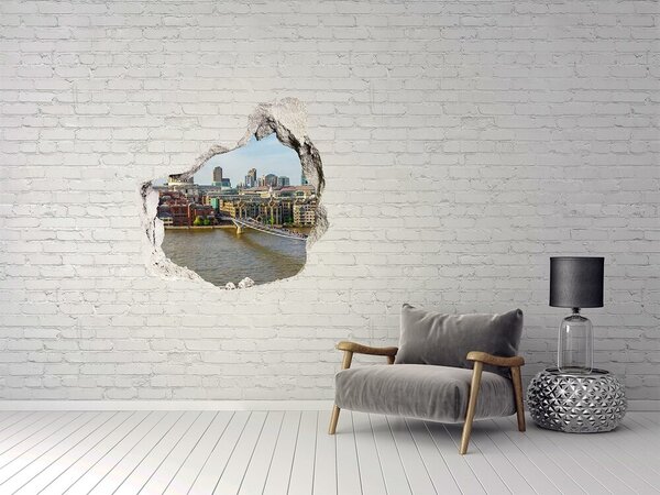 Autocolant gaură 3D Vedere a Londrei printr-o gaură în perete
