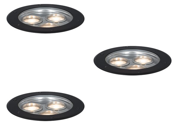 Set de 3 spoturi moderne de sol negre cu 3 lumini IP65 - Tribus