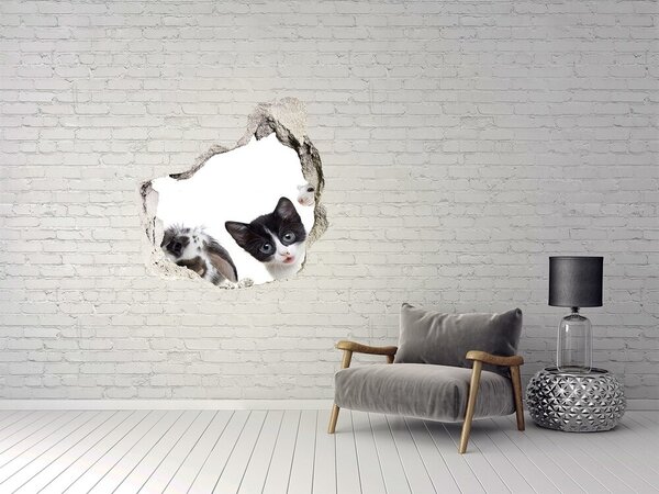 Fototapet un zid spart cu priveliște Animalele din spatele găurii din perete