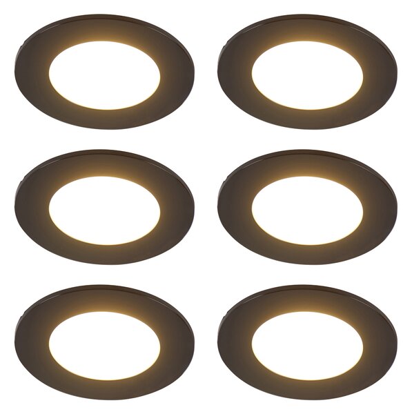 Set de 6 spoturi încastrate moderne negre, inclusiv LED, cu dimmer în 3 trepte IP65 - Blanca