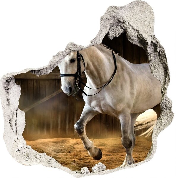 Autocolant de perete gaură 3D cal alb în grajd