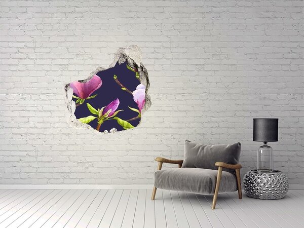 Autocolant un zid spart cu priveliște Flori de magnolie printr-o gaură în perete