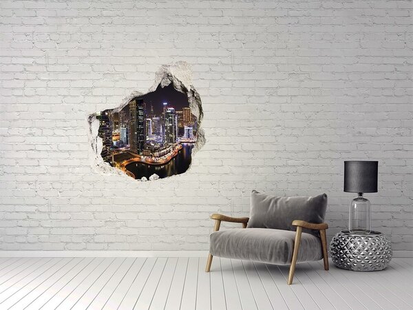 Autocolant de perete gaură 3D Panoramă nocturnă a Dubaiului