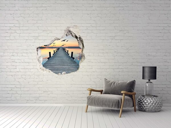 Autocolant de perete gaură 3D Apus de soare peste lac