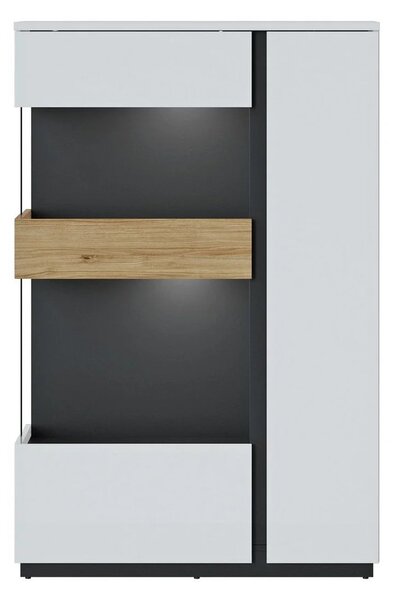 Vitrina DUKE, alb/stejar, PAL laminat/sticla, 98x40x150 cm