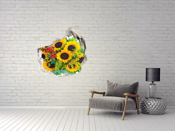 Autocolant 3D gaura cu priveliște Buchet de flori „Gaură în perete”