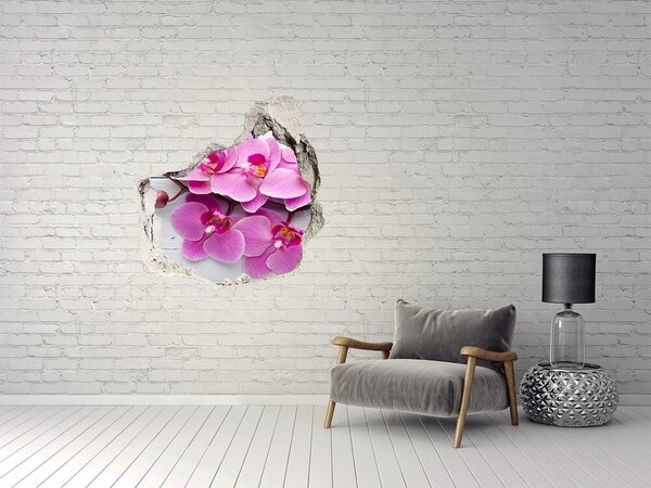 Fototapet 3D gaură în perete Flori de orhidee printr-o gaură în perete