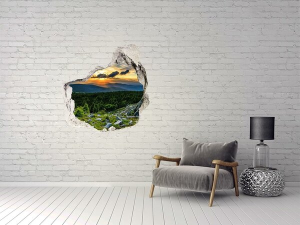 Autocolant gaură 3D Apus de soare în munți