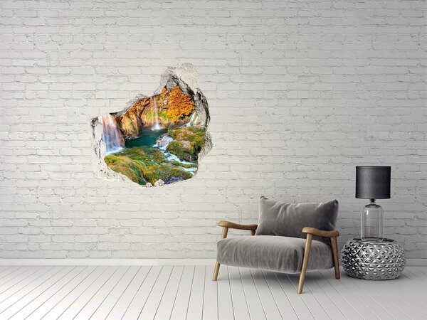 Autocolant gaură 3D Cascade în peisajul de toamnă