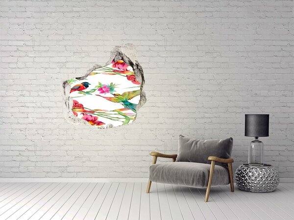 Autocolant gaură 3D Un paradis tropical cu păsări și flori
