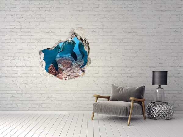 Autocolant gaură 3D Delfini într-un recif de corali