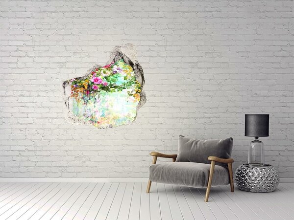 Fototapet 3D gaură în perete Un paradis al florilor în spatele zidului