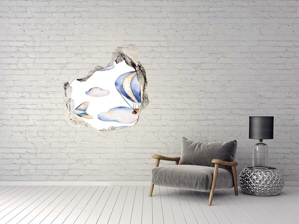 Fototapet 3D gaură în perete Zbor cu balonul deasupra norilor