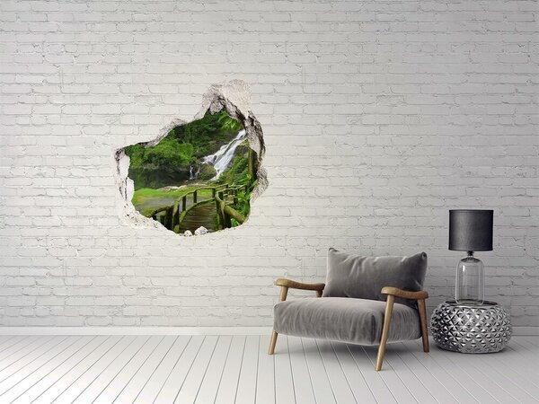Autocolant de perete gaură 3D Cascadă tropicală în junglă