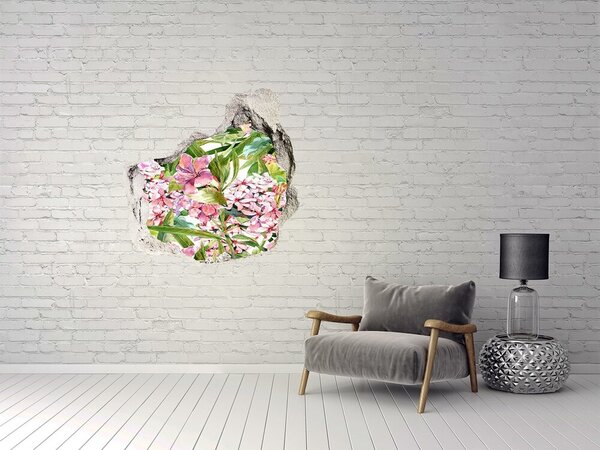 Autocolant 3D gaura cu priveliște Un paradis al florilor în spatele zidurilor