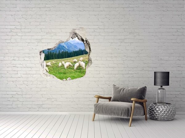 Autocolant de perete gaură 3D Peisaj montan cu oi