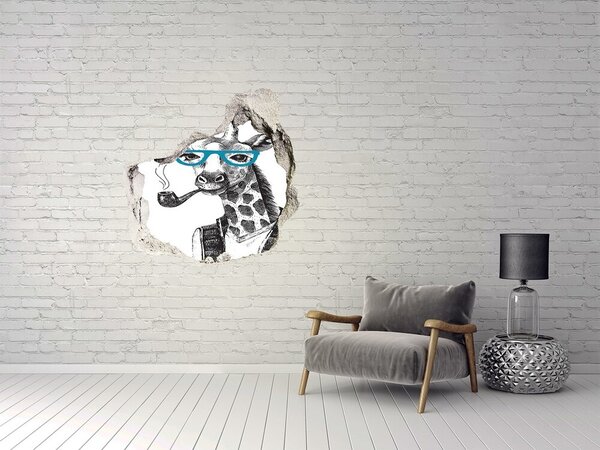 Autocolant 3D gaura cu priveliște Girafă cu ochelari și pipă