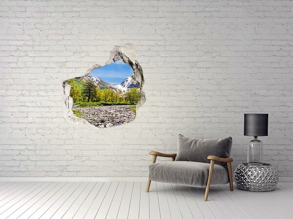 Fototapet 3D gaură în perete Peisaj montan cu un râu