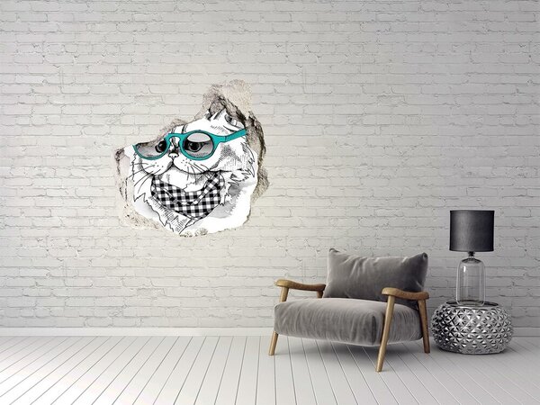 Autocolant gaură 3D Pisică elegantă cu ochelari