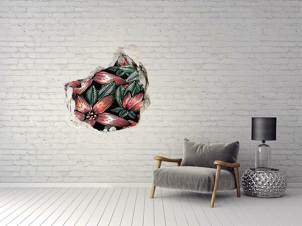 Fototapet un zid spart cu priveliște Un model floral pe un perete deteriorat