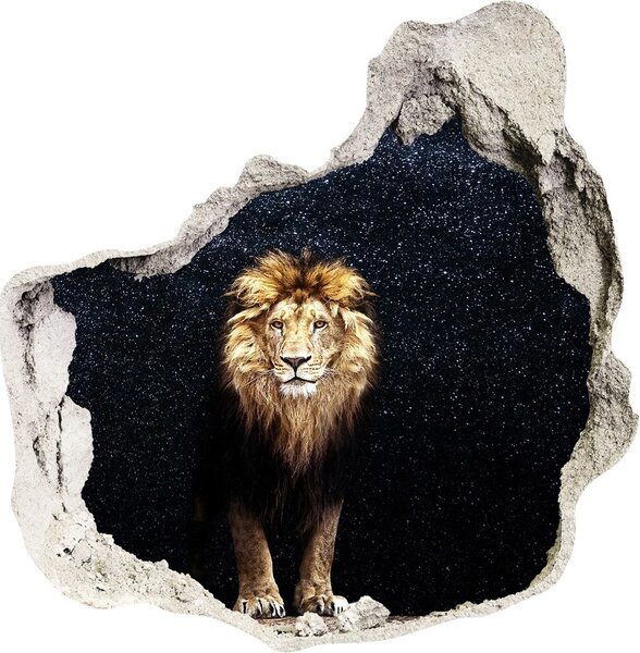 Fototapet 3D gaură în perete Leul pe fondul de stele