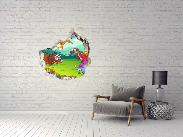 Autocolant 3D gaura cu priveliște Dinozauri într-un peisaj preistoric