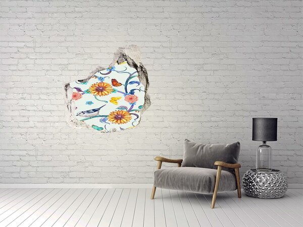 Autocolant de perete gaură 3D Un paradis al florilor în spatele găurii