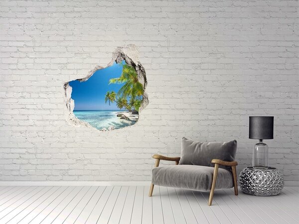 Autocolant 3D gaura cu priveliște Plajă tropicală cu palmieri