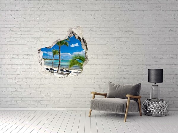 Autocolant de perete gaură 3D Plajă paradisiac cu palmieri