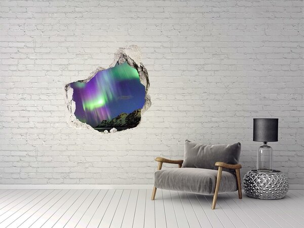 Autocolant 3D gaura cu priveliște Aurora boreală peste munți