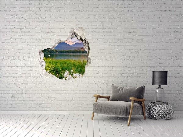 Fototapet 3D gaură în perete Peisaj montan lângă lac
