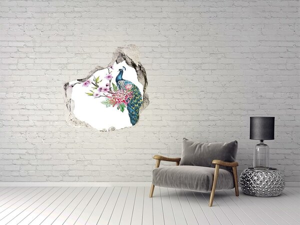 Autocolant 3D gaura cu priveliște Păun printre flori