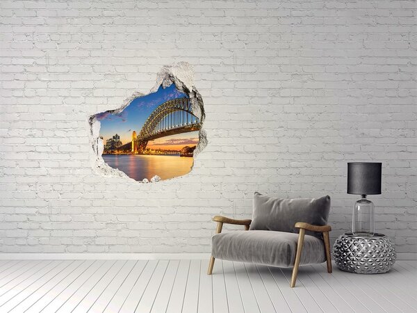Fototapet un zid spart cu priveliște Podul Sydney la apus