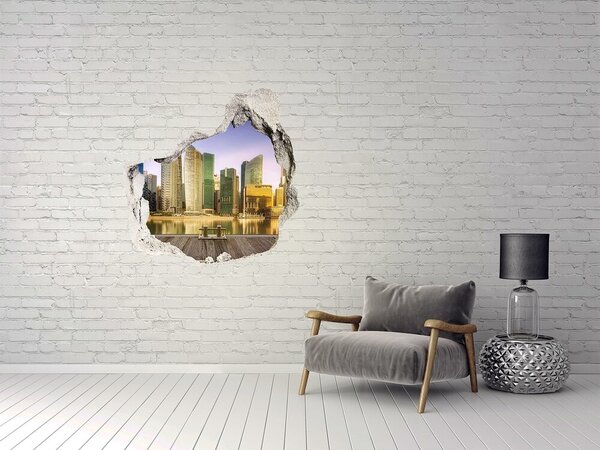 Autocolant de perete gaură 3D O vedere a unui oraș modern lângă apă